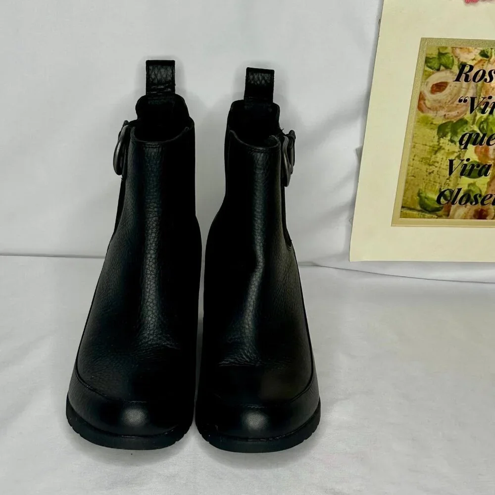 NW/B Ugg Arleta Wedge Waterproof Black Silver Buckle Boots Size 9.5 - Picture 2 of 12